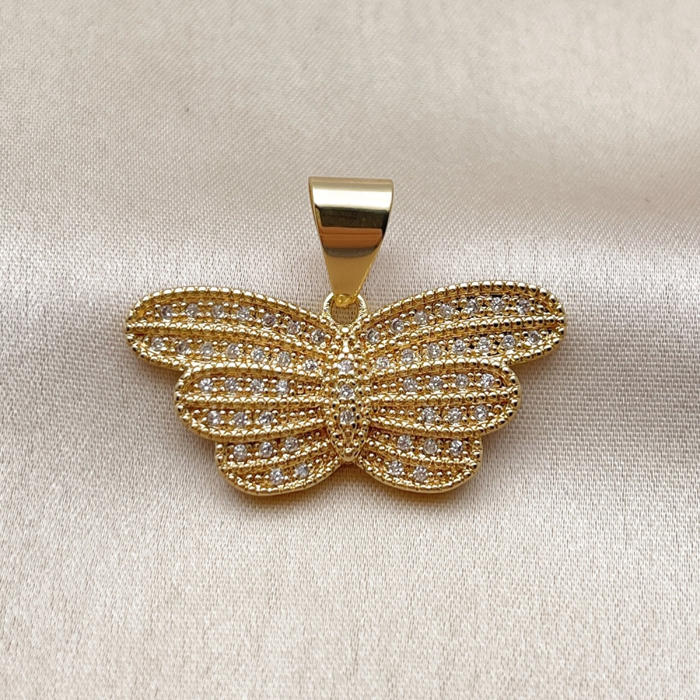 Oro Laminado Fancy Pendant, Gold Filled Style Butterfly Design, with White Cubic Zirconia, Polished, Golden Finish