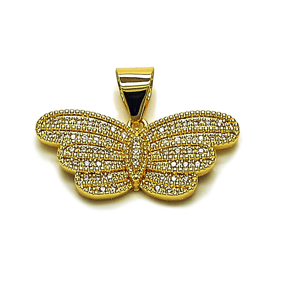 Oro Laminado Fancy Pendant, Gold Filled Style Butterfly Design, with White Cubic Zirconia, Polished, Golden Finish