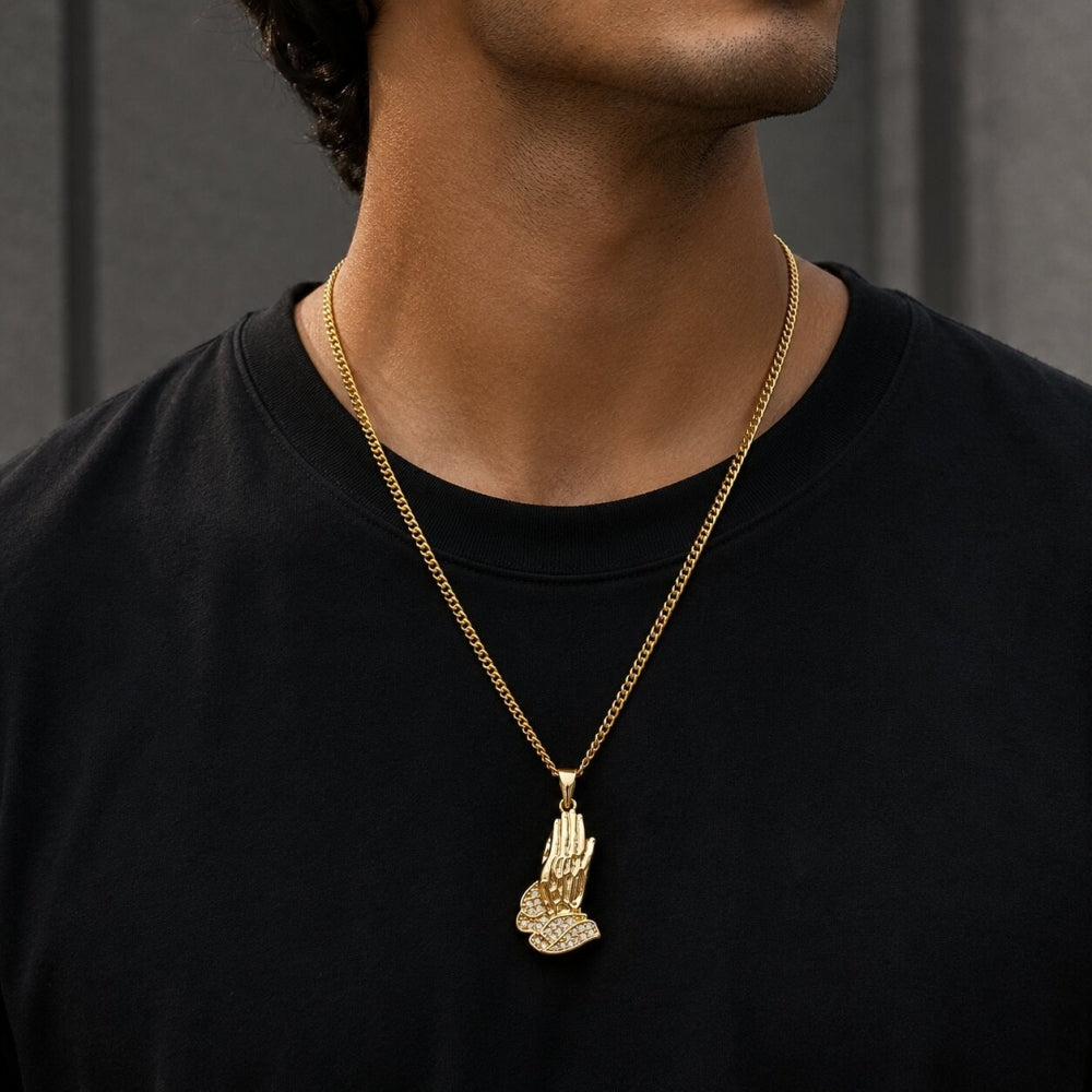 Oro Laminado Fancy Pendant, Gold Filled Style Praying Hands Design