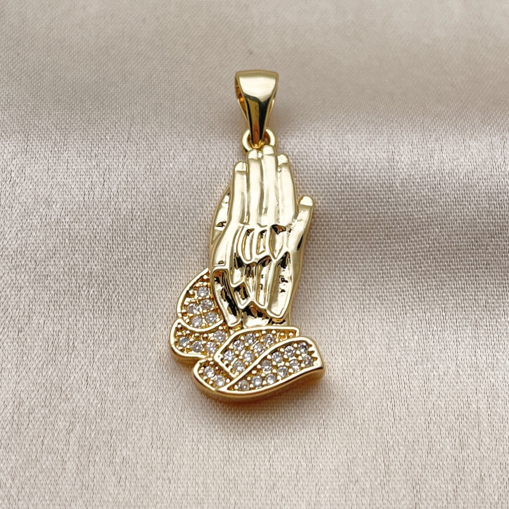 Oro Laminado Fancy Pendant, Gold Filled Style Praying Hands Design