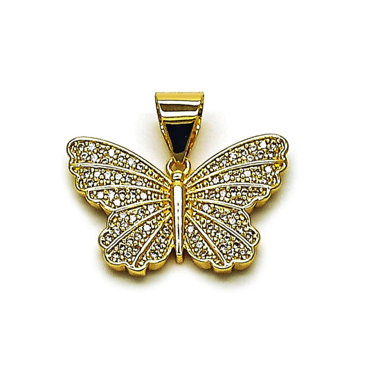 Oro Laminado Fancy Pendant, Gold Filled Style Butterfly Design, with White Cubic Zirconia, Polished, Golden Finish