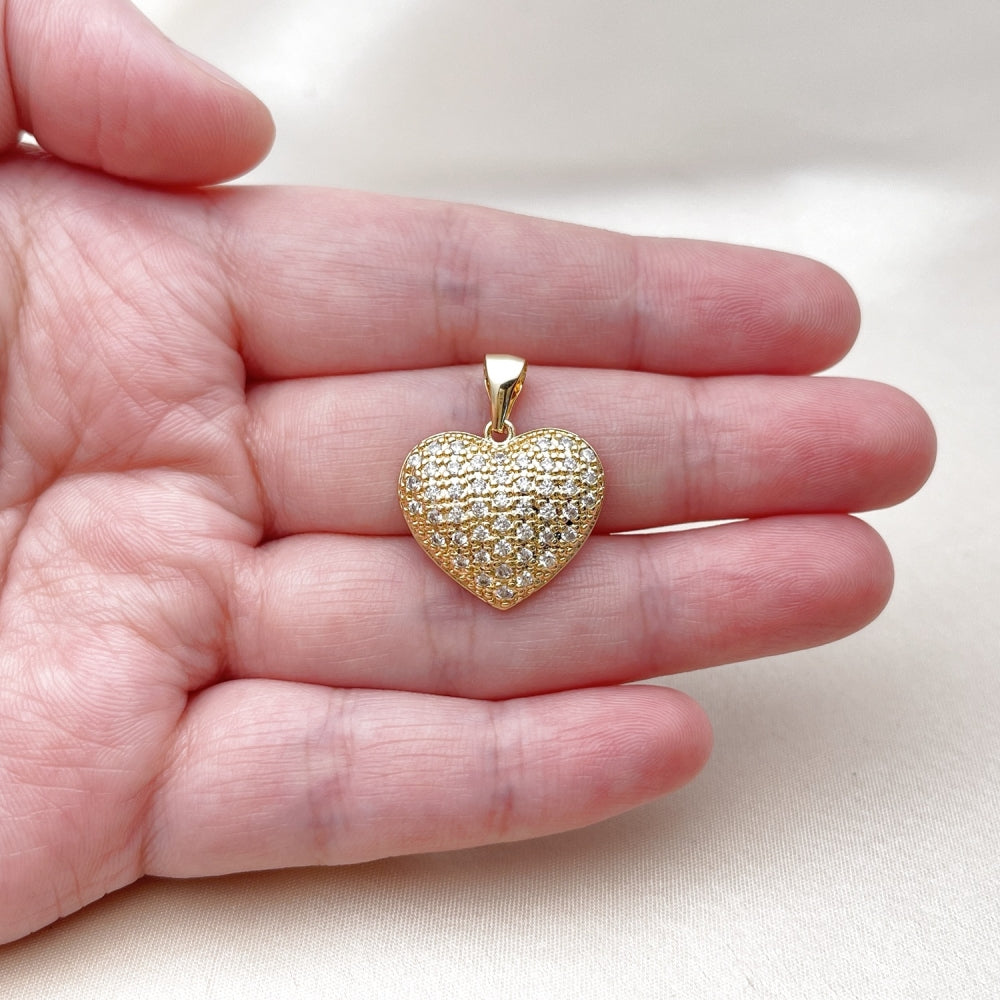 Oro Laminado Fancy Pendant, Gold Filled Style Heart Design, with White Cubic Zirconia, Polished, Golden Finish
