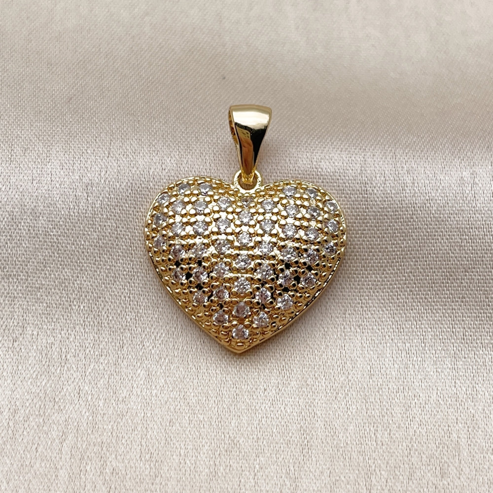 Oro Laminado Fancy Pendant, Gold Filled Style Heart Design, with White Cubic Zirconia, Polished, Golden Finish