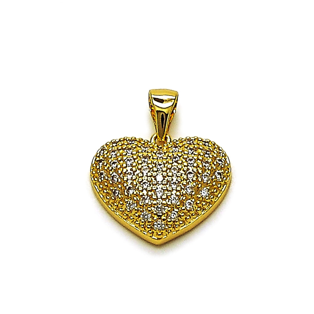 Oro Laminado Fancy Pendant, Gold Filled Style Heart Design, with White Cubic Zirconia, Polished, Golden Finish