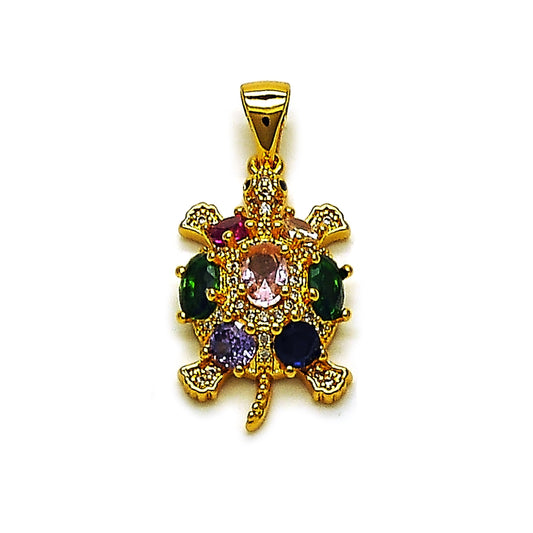 Oro Laminado Fancy Pendant, Gold Filled Style Turtle Design, with Multicolor Cubic Zirconia and White Micro Pave, Polished, Golden Finish