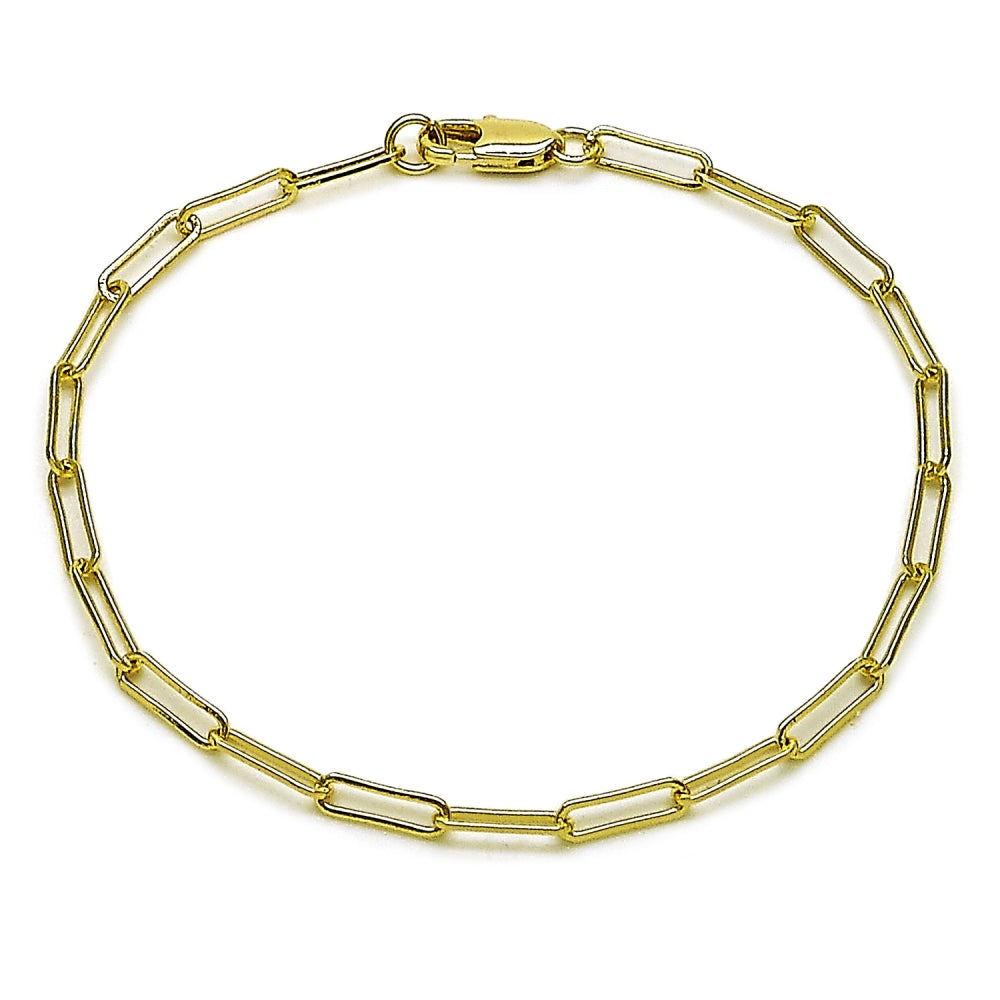 Oro Laminado Fancy Bracelet, Gold Filled Style Paperclip Design, Polished, Golden Finish