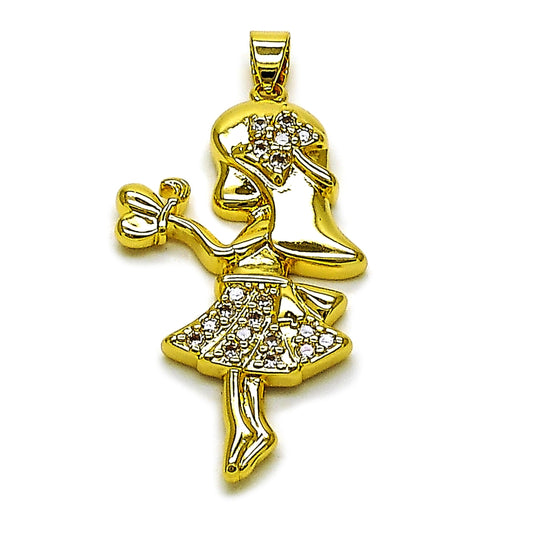 Oro Laminado Fancy Pendant, Gold Filled Style Little Girl Design, with White Cubic Zirconia, Polished, Golden Finish