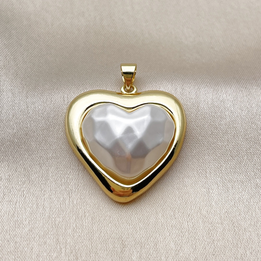 Oro Laminado Fancy Pendant, Gold Filled Style Heart Design, with Ivory Pearl, Polished, Golden Finish