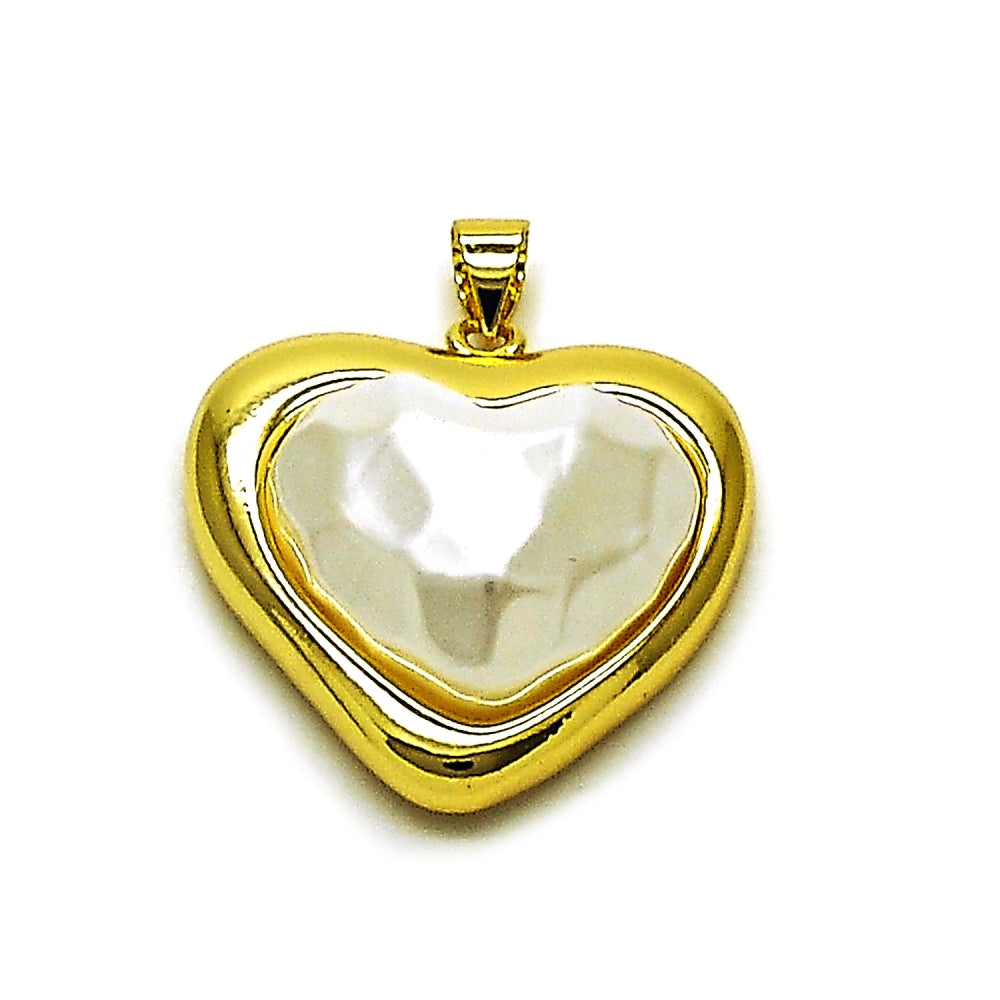 Oro Laminado Fancy Pendant, Gold Filled Style Heart Design, with Ivory Pearl, Polished, Golden Finish