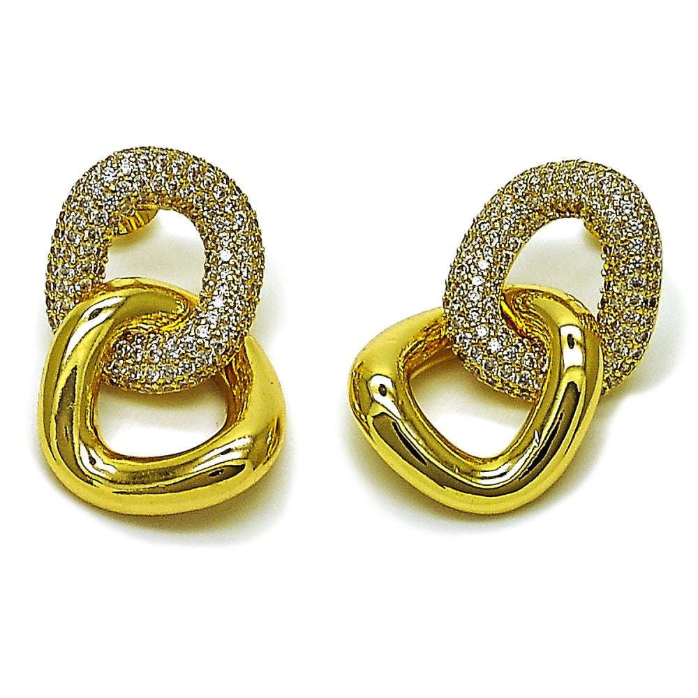 Oro Laminado Stud Earring, Gold Filled Style with White Cubic Zirconia, Polished, Golden Finish