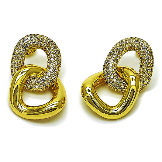 Oro Laminado Stud Earring, Gold Filled Style with White Cubic Zirconia, Polished, Golden Finish