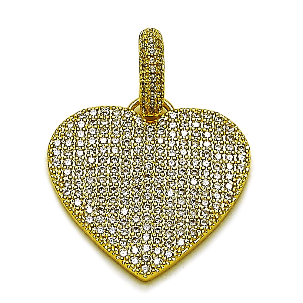 Oro Laminado Fancy Pendant, Gold Filled Style Heart Design, with White Cubic Zirconia, Polished, Golden Finish