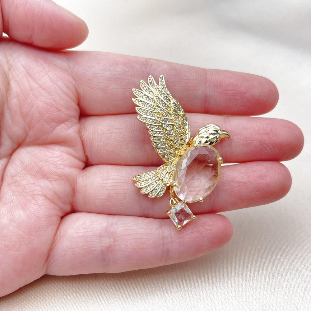 Oro Laminado Fancy Pendant, Gold Filled Style Eagle Design, with White Cubic Zirconia and White Micro Pave, Polished, Golden Finish
