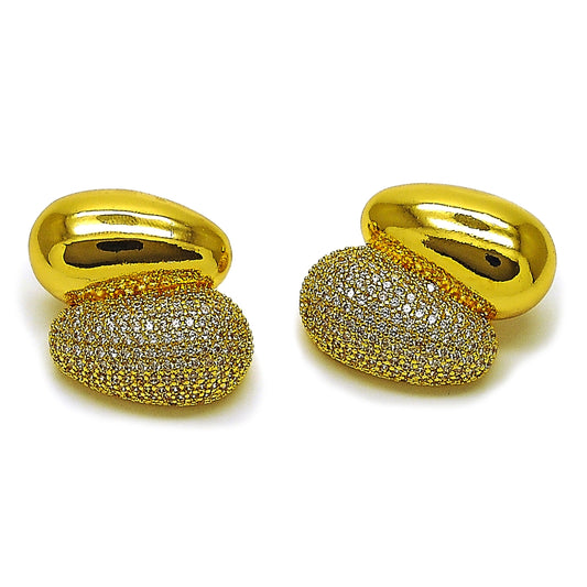 Oro Laminado Stud Earring, Gold Filled Style Teardrop Design, with White Cubic Zirconia, Polished, Golden Finish