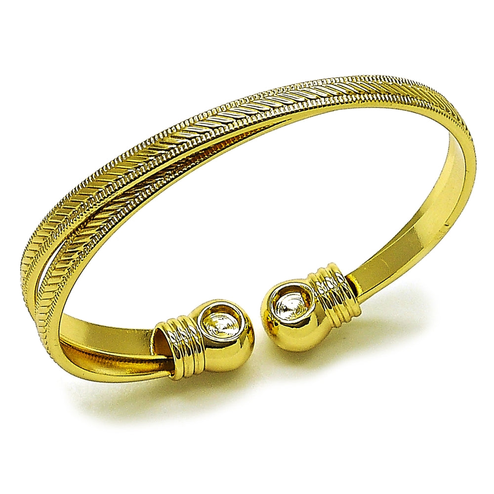 Oro Laminado Individual Bangle, Gold Filled Style Diamond Cutting Finish, Golden Finish