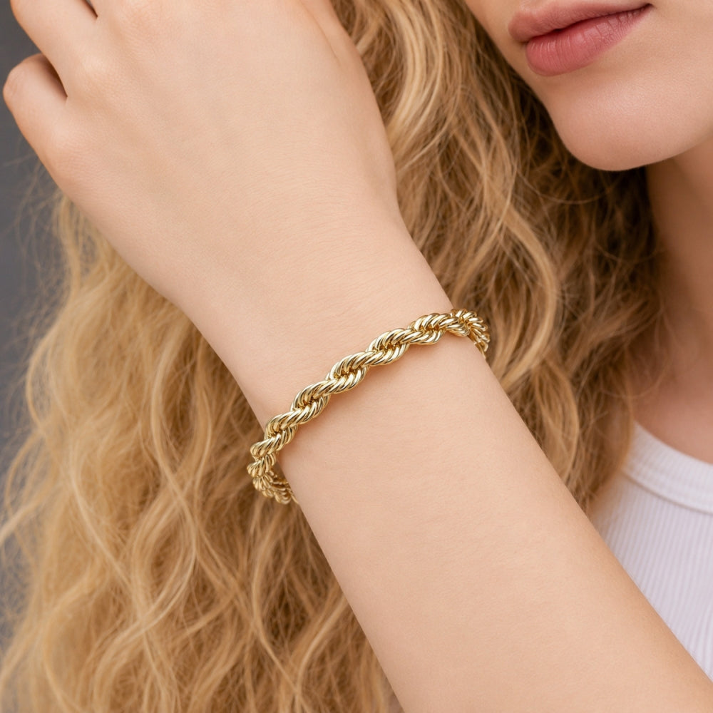 Oro Laminado Basic Bracelet, Gold Filled Style Rope Design, Polished, Golden Finish