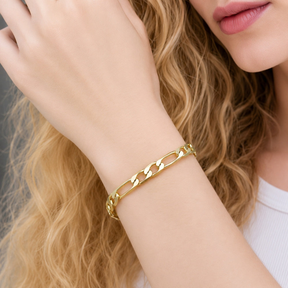 Oro Laminado Basic Bracelet, Gold Filled Style Figaro Design, Polished, Golden Finish