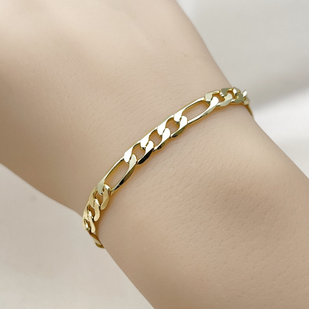 Oro Laminado Basic Bracelet, Gold Filled Style Figaro Design, Polished, Golden Finish