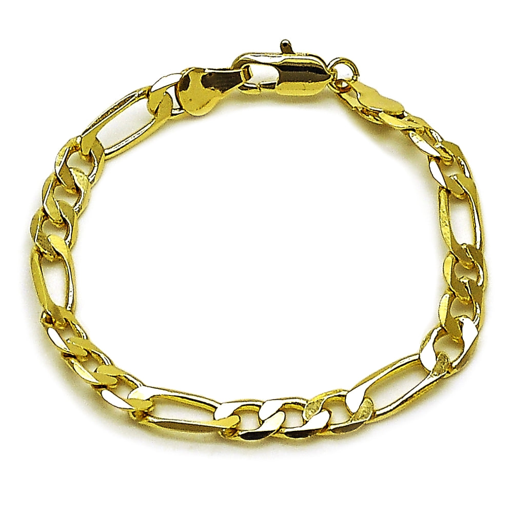 Oro Laminado Basic Bracelet, Gold Filled Style Figaro Design, Polished, Golden Finish