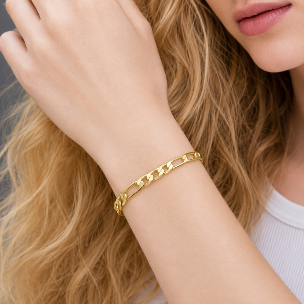 Oro Laminado Basic Bracelet, Gold Filled Style Figaro Design, Polished, Golden Finish