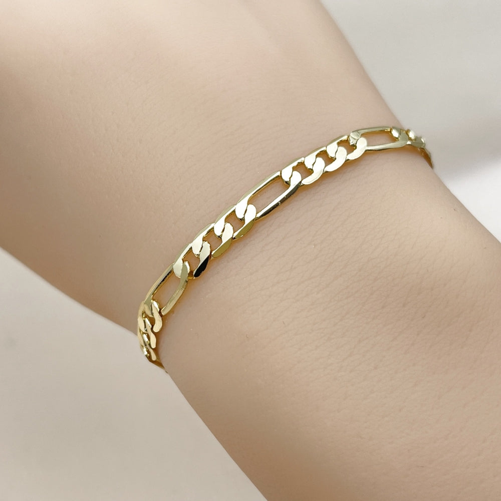 Oro Laminado Basic Bracelet, Gold Filled Style Figaro Design, Polished, Golden Finish