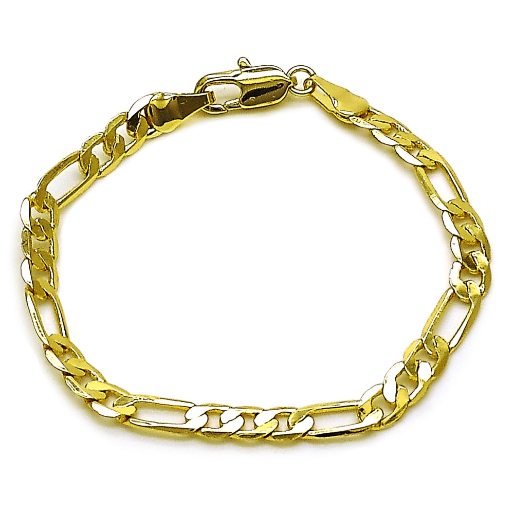Oro Laminado Basic Bracelet, Gold Filled Style Figaro Design, Polished, Golden Finish