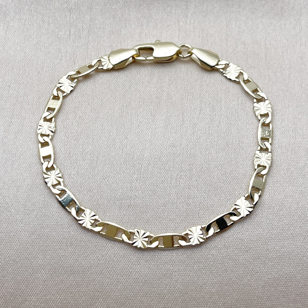 Oro Laminado Basic Bracelet, Gold Filled Style Mariner Design, Diamond Cutting Finish, Golden Finish