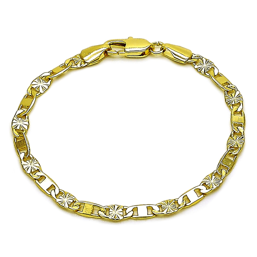 Oro Laminado Basic Bracelet, Gold Filled Style Mariner Design, Diamond Cutting Finish, Golden Finish