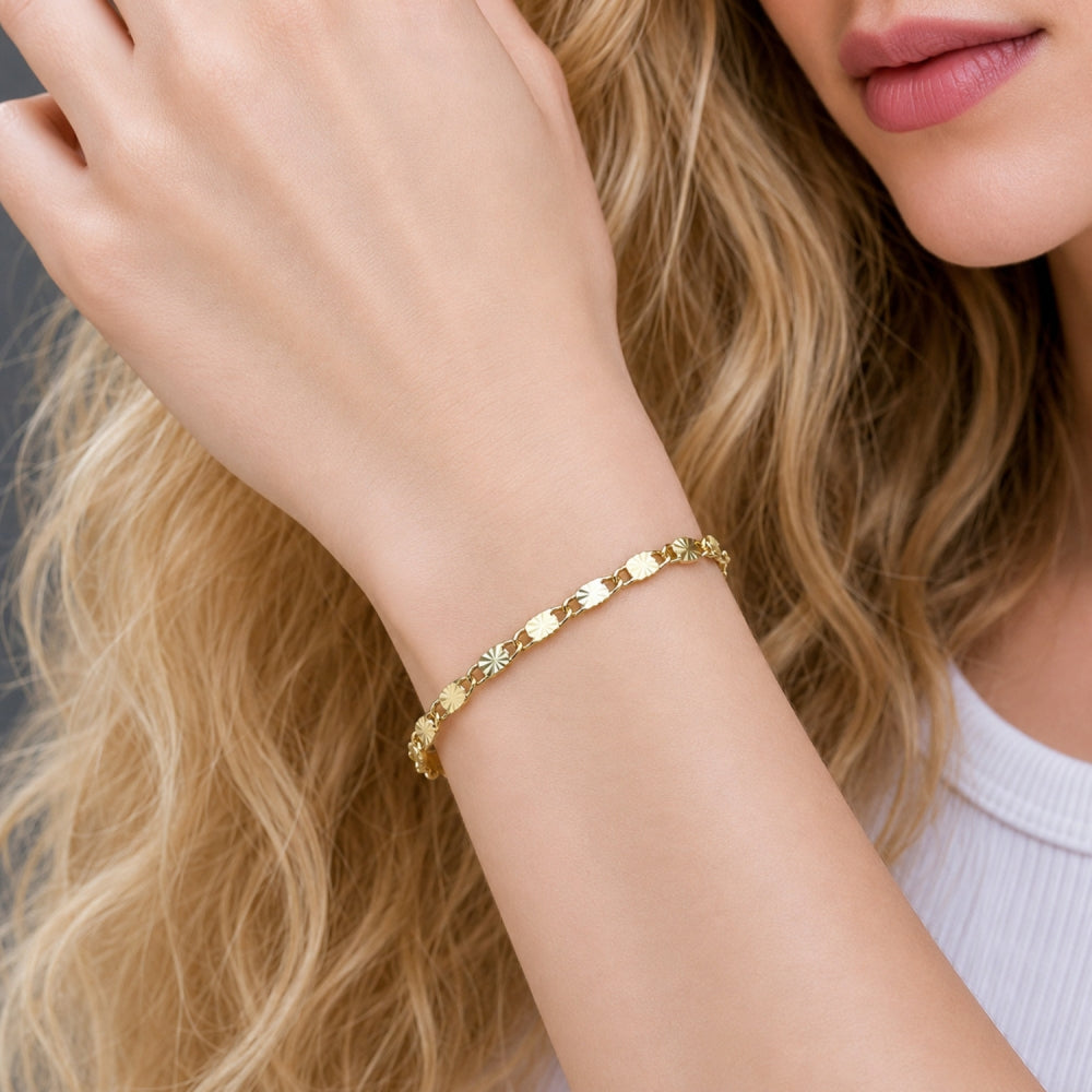Oro Laminado Basic Anklet, Gold Filled Style Mariner Design, Diamond Cutting Finish, Golden Finish