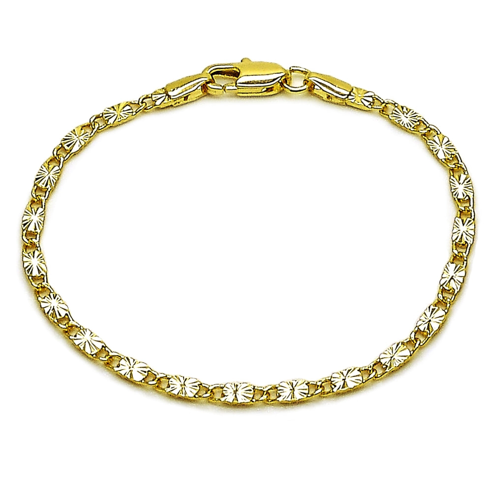 Oro Laminado Basic Anklet, Gold Filled Style Mariner Design, Diamond Cutting Finish, Golden Finish