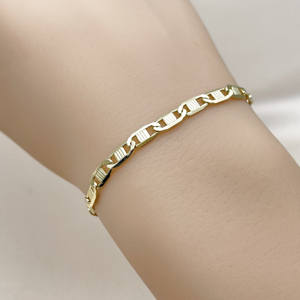 Oro Laminado Basic Bracelet, Gold Filled Style Mariner Design, Diamond Cutting Finish, Golden Finish