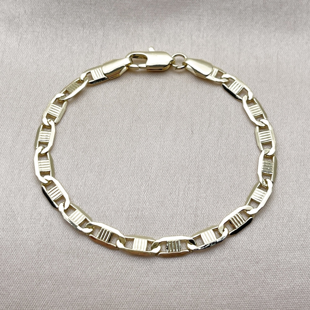 Oro Laminado Basic Bracelet, Gold Filled Style Mariner Design, Diamond Cutting Finish, Golden Finish