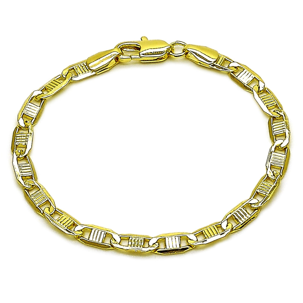 Oro Laminado Basic Bracelet, Gold Filled Style Mariner Design, Diamond Cutting Finish, Golden Finish