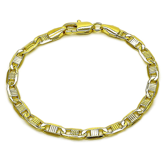 Oro Laminado Basic Bracelet, Gold Filled Style Mariner Design, Diamond Cutting Finish, Golden Finish