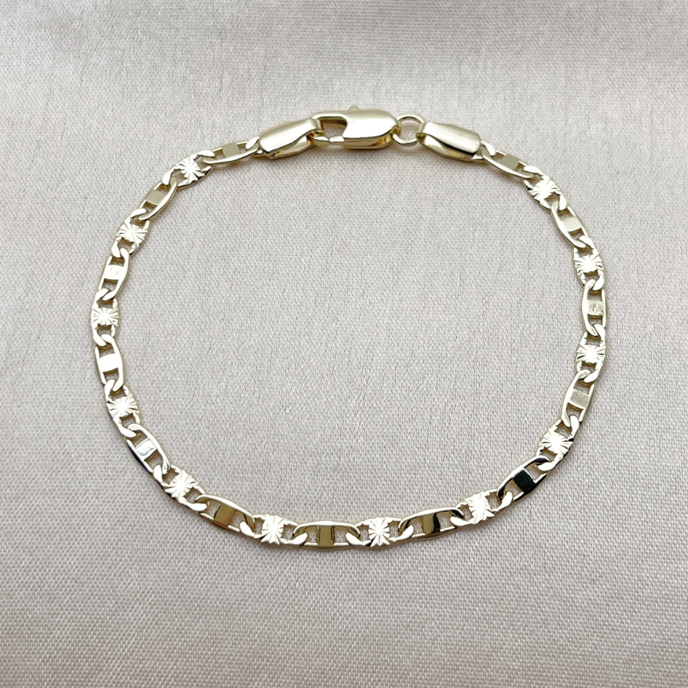 Oro Laminado Basic Bracelet, Gold Filled Style Mariner Design, Diamond Cutting Finish, Golden Finish