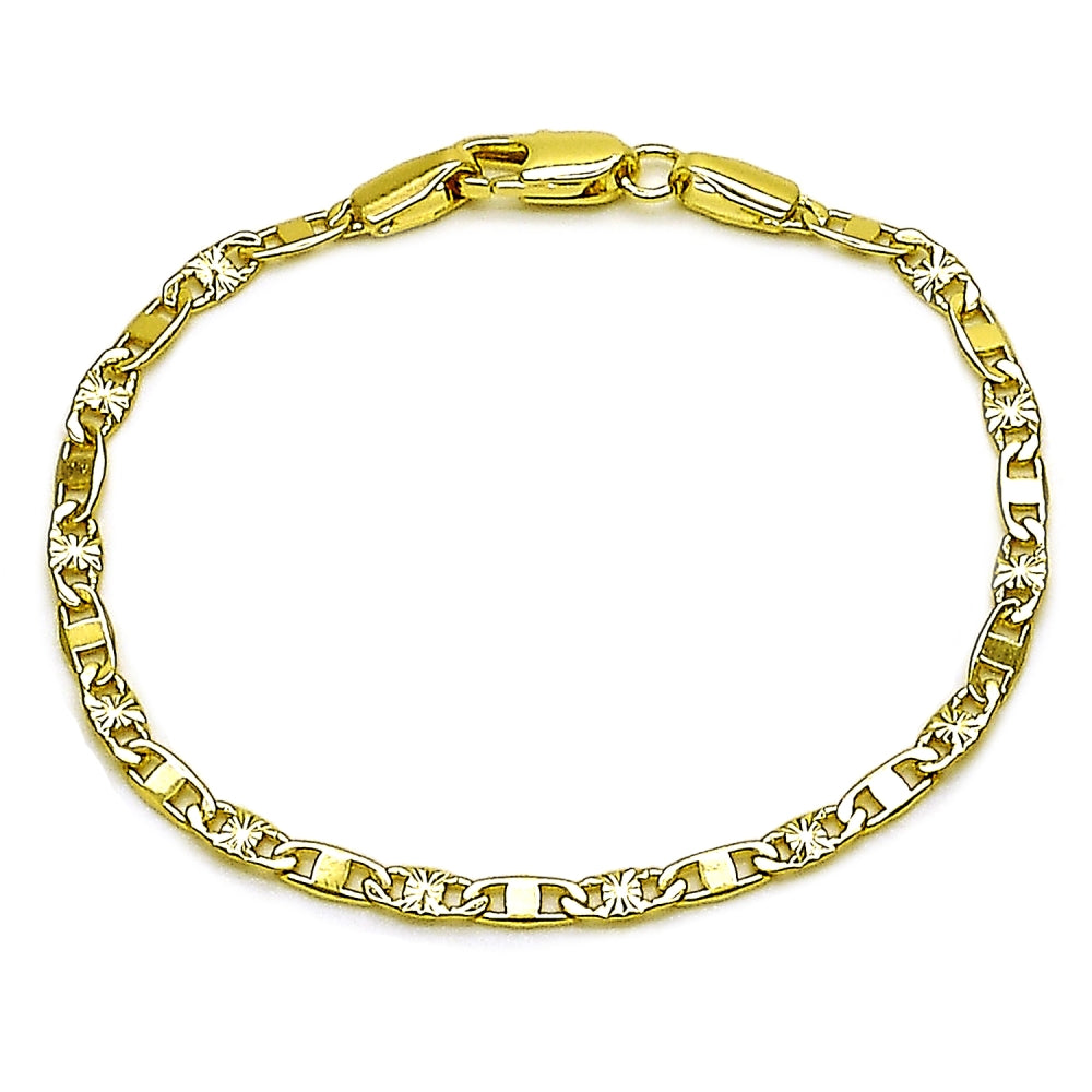 Oro Laminado Basic Bracelet, Gold Filled Style Mariner Design, Diamond Cutting Finish, Golden Finish