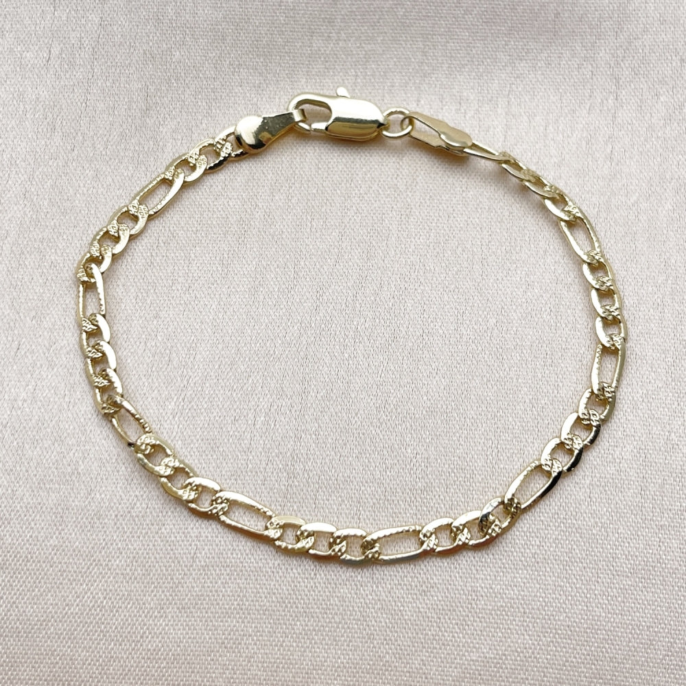 Oro Laminado Basic Bracelet, Gold Filled Style Figaro Design, Diamond Cutting Finish, Golden Finish