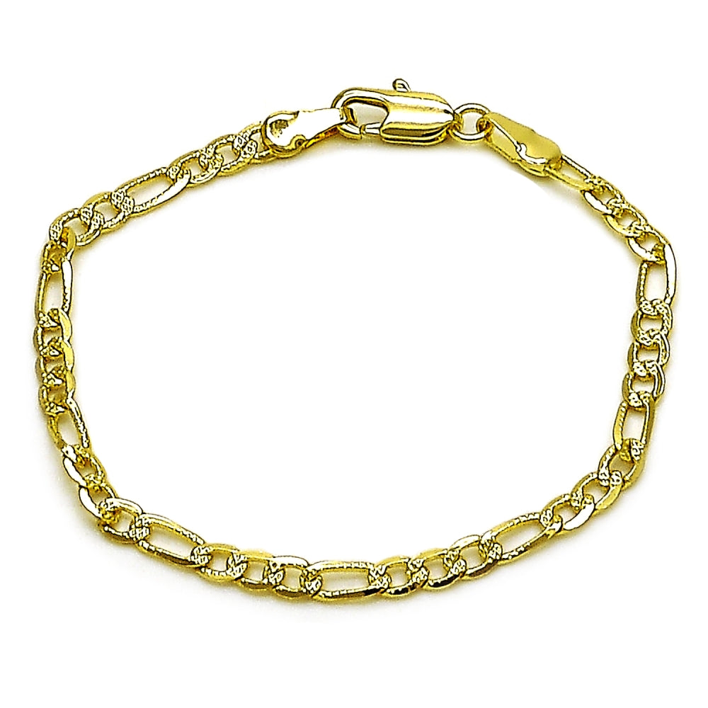Oro Laminado Basic Bracelet, Gold Filled Style Figaro Design, Diamond Cutting Finish, Golden Finish