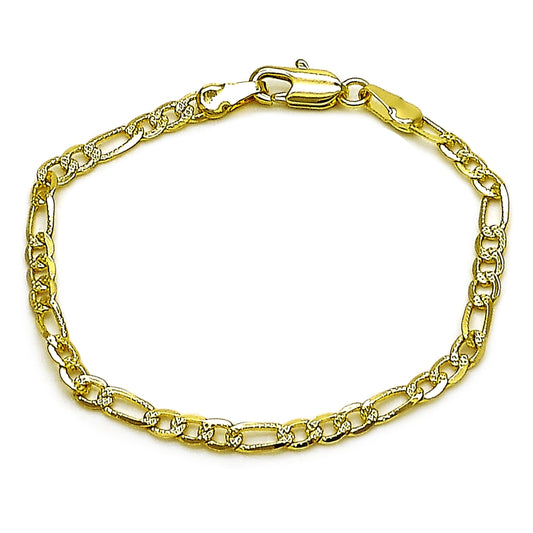 Oro Laminado Basic Bracelet, Gold Filled Style Figaro Design, Diamond Cutting Finish, Golden Finish