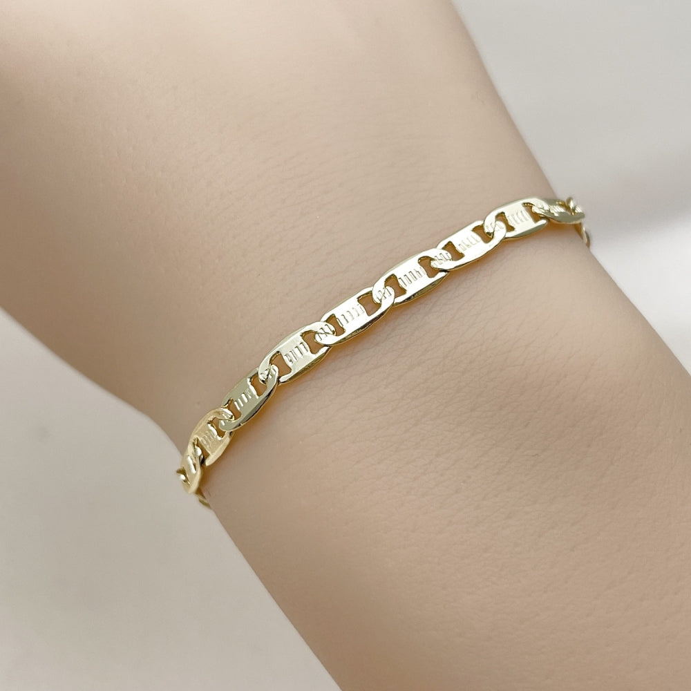 Oro Laminado Basic Bracelet, Gold Filled Style Mariner Design, Diamond Cutting Finish, Golden Finish