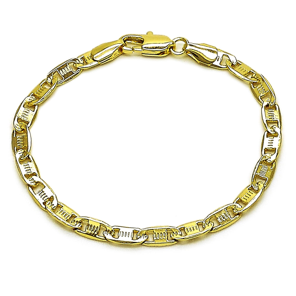 Oro Laminado Basic Bracelet, Gold Filled Style Mariner Design, Diamond Cutting Finish, Golden Finish