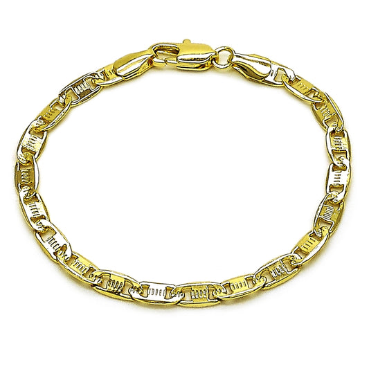 Oro Laminado Basic Bracelet, Gold Filled Style Mariner Design, Diamond Cutting Finish, Golden Finish