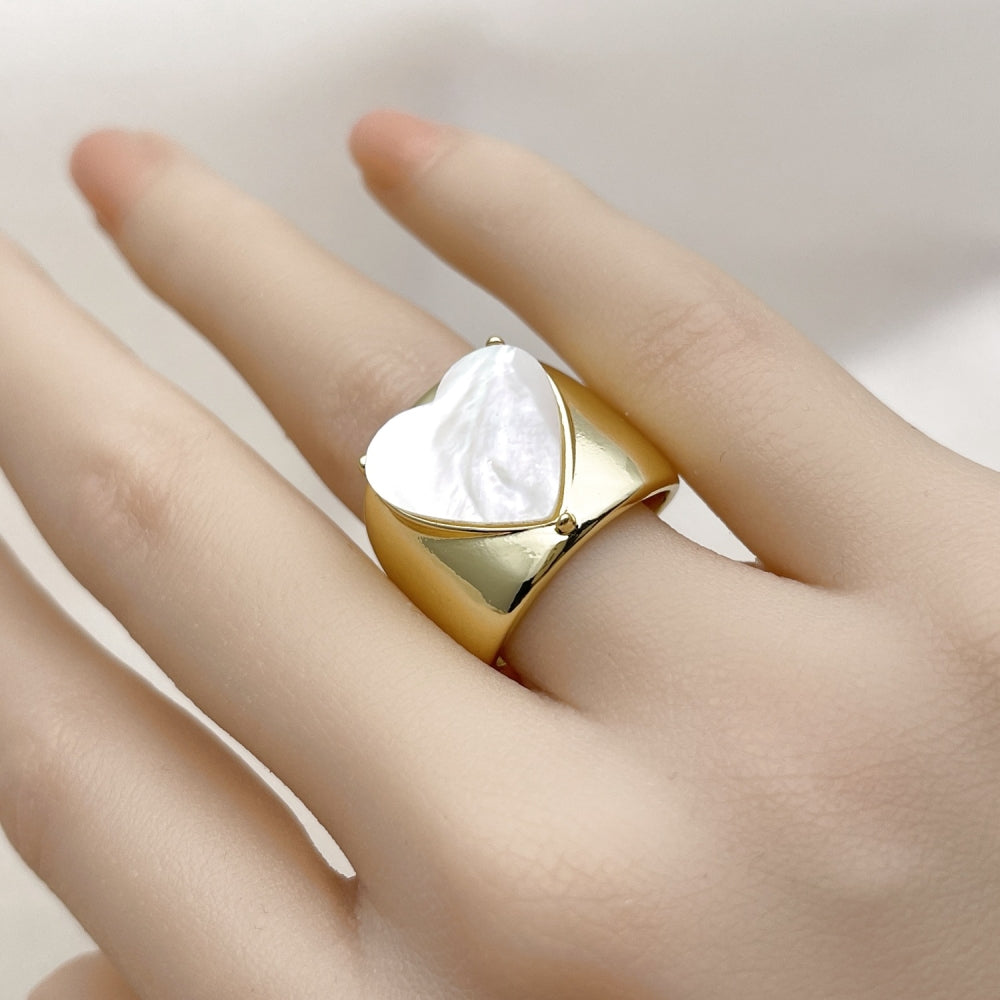 Oro Laminado Multi Stone Ring, Gold Filled Style Heart Design, with Ivory Mother of Pearl, Polished, Golden Finish