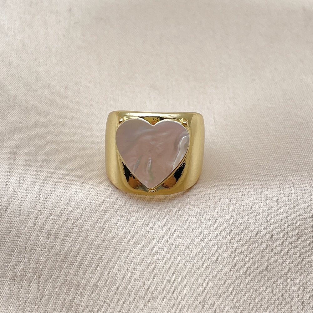 Oro Laminado Multi Stone Ring, Gold Filled Style Heart Design, with Ivory Mother of Pearl, Polished, Golden Finish