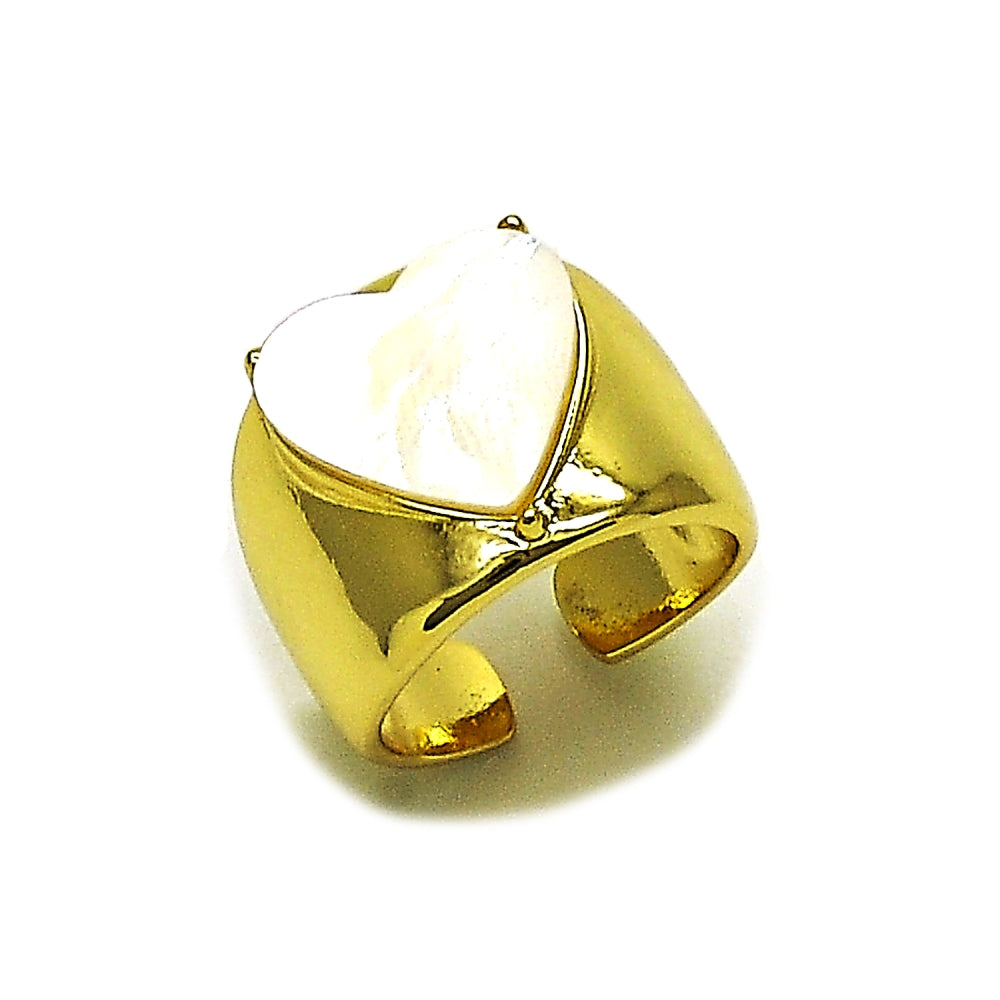 Oro Laminado Multi Stone Ring, Gold Filled Style Heart Design, with Ivory Mother of Pearl, Polished, Golden Finish