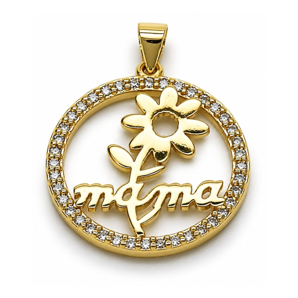 Oro Laminado Fancy Pendant, Gold Filled Style Mom and Flower Design, with White Cubic Zirconia, Polished, Golden Finish