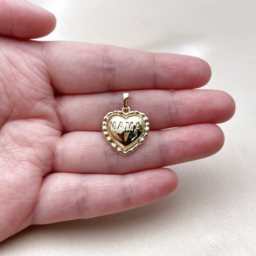 Oro Laminado Fancy Pendant, Gold Filled Style Heart and Mom Design, Polished, Golden Finish