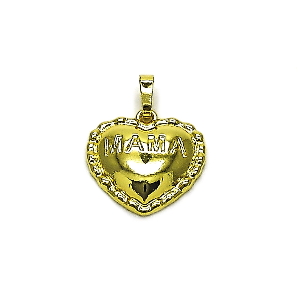 Oro Laminado Fancy Pendant, Gold Filled Style Heart and Mom Design, Polished, Golden Finish