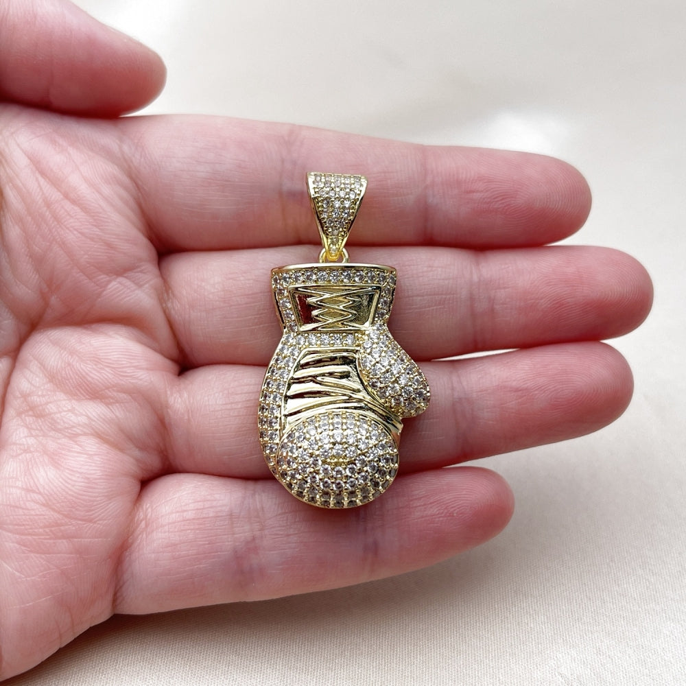 Oro Laminado Fancy Pendant, Gold Filled Style with White Cubic Zirconia, Polished, Golden Finish