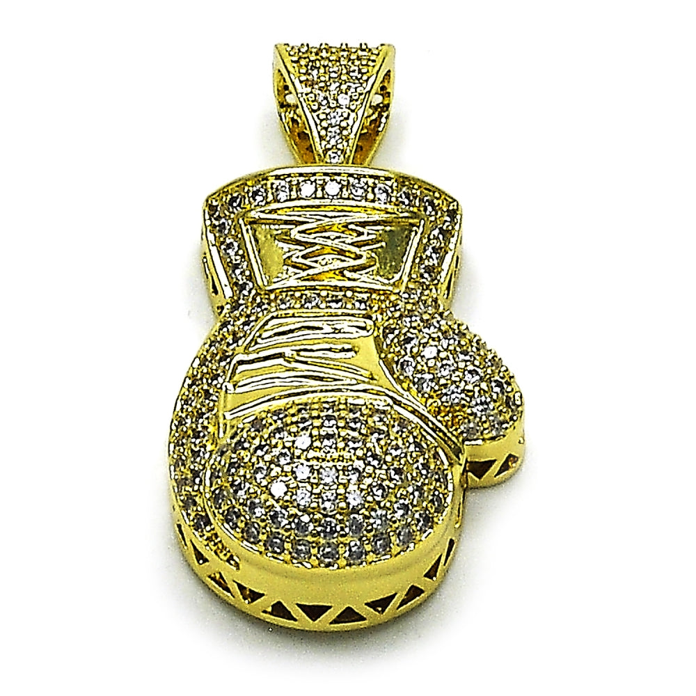 Oro Laminado Fancy Pendant, Gold Filled Style with White Cubic Zirconia, Polished, Golden Finish
